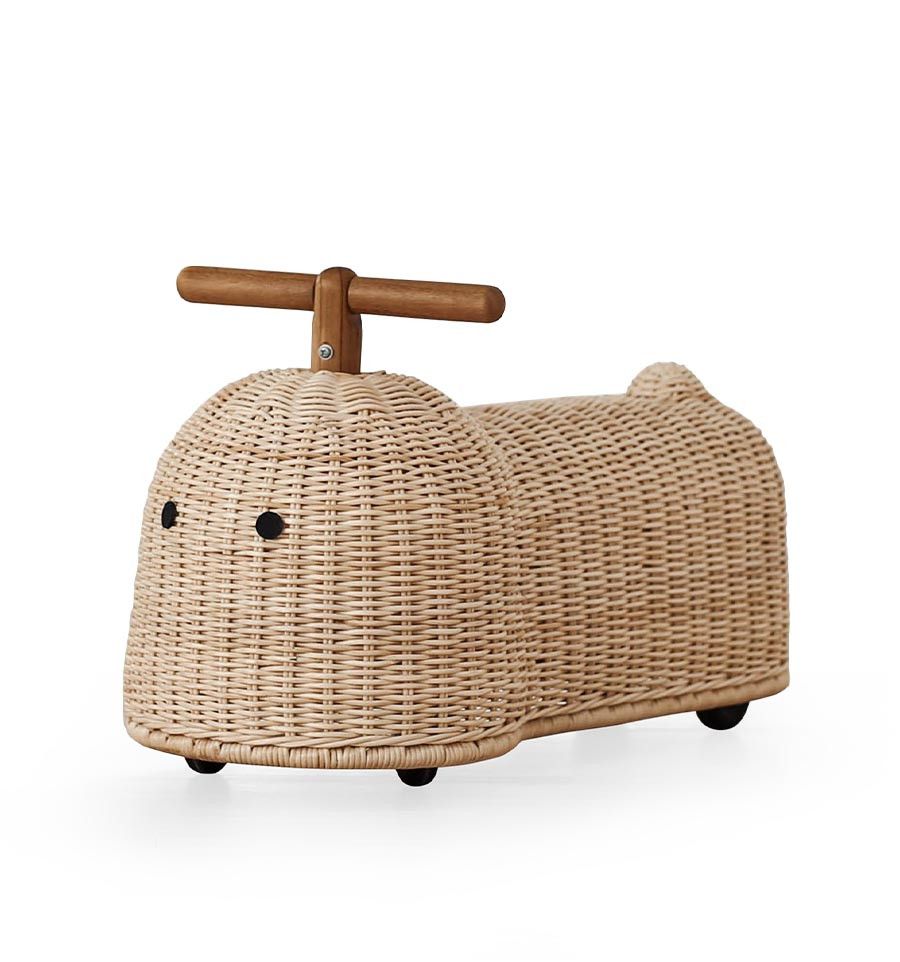 Ooh Noo - Kids Rattan Ride-On Scooter - Brown