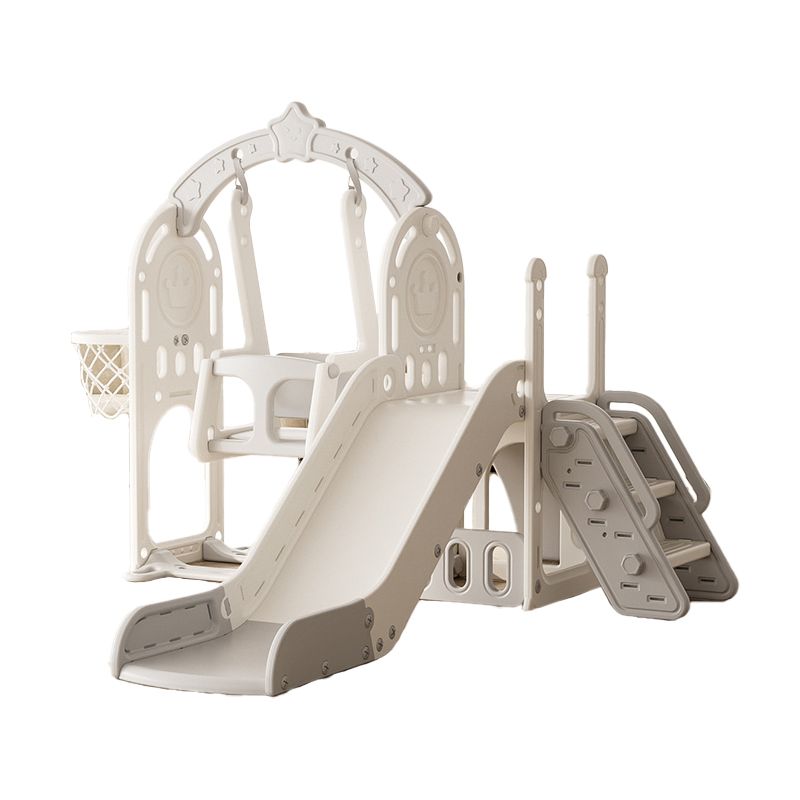 Lovely Baby - 3-In-1 Crown Slide & Swing Set With Basketball Hoop - White/Grey