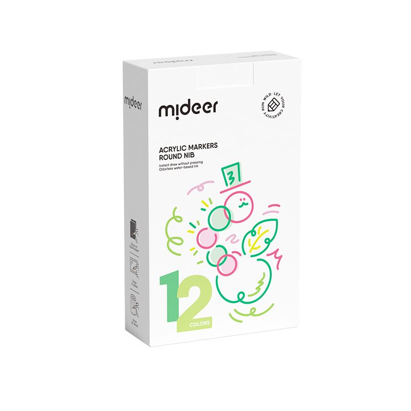 Mideer - Round Nib Acrylic Markers - 12 Colors