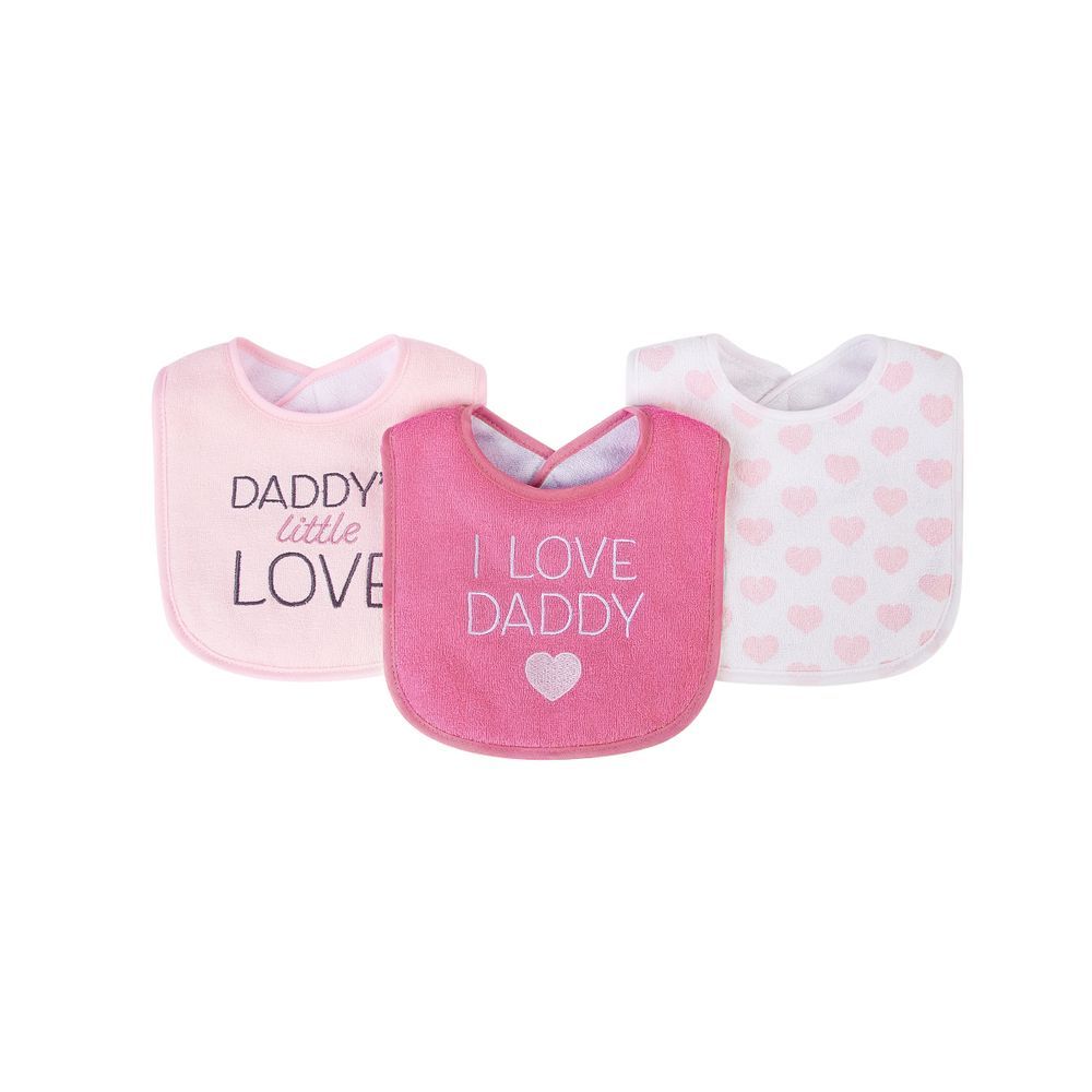 Hudson Childrenswear - 3pc -Set - Waterproof Drooler Bib - Love Daddy Pink