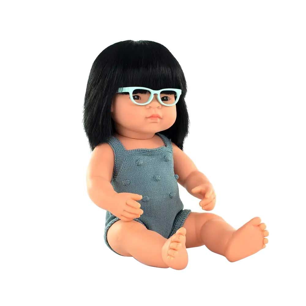 Miniland Baby - Asian Girl Doll With Glasses With Lead Romper - 38cm