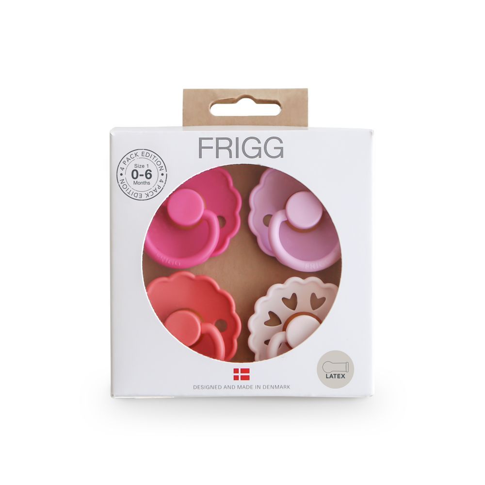 Frigg - Round Latex Baby Pacifier - 0-6M - S1 - Rosy Romance - 4 Pcs