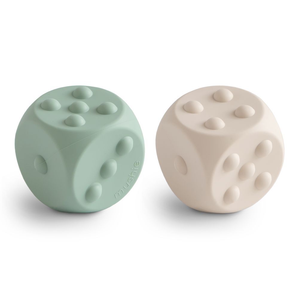 Mushie - Dice Press Sensory Toy - Cambridge Blue/Shifting Sand - 2pcs