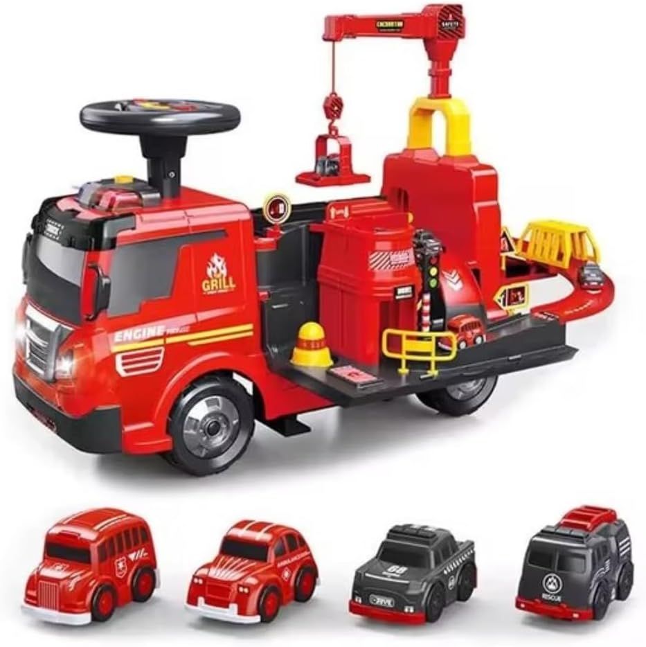 UKR - 2-In-1 Ride On Car Fire Truck 4 Mini Cars - Red