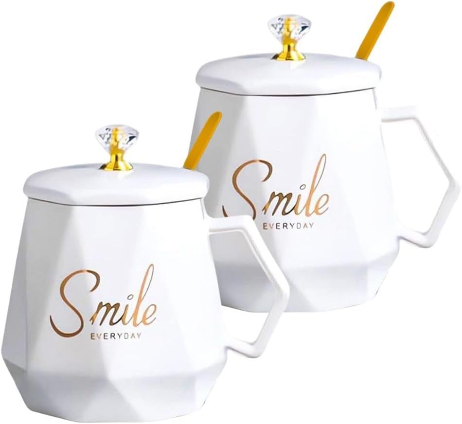 UKR - Smile Coffee Mug With Spoon Set - White - 400 ml - 2 Pcs