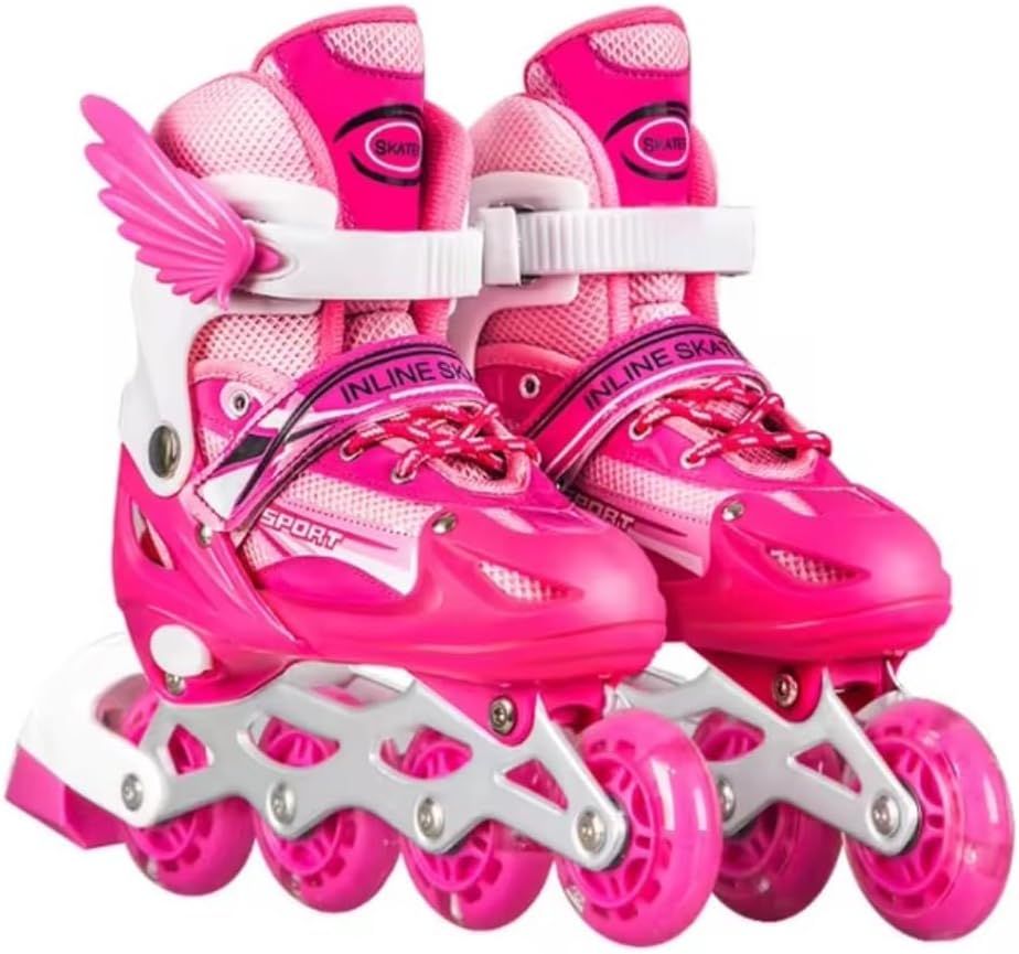 Ukr - Adjustable Rollerblades Wings Skating Shoes W/ LED Wheels - Pink