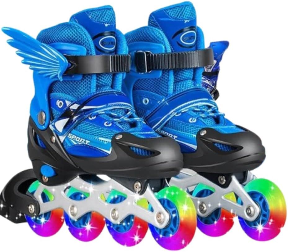 Ukr - Adjustable Rollerblades Wings Skating Shoes W/ LED Wheels - Blue