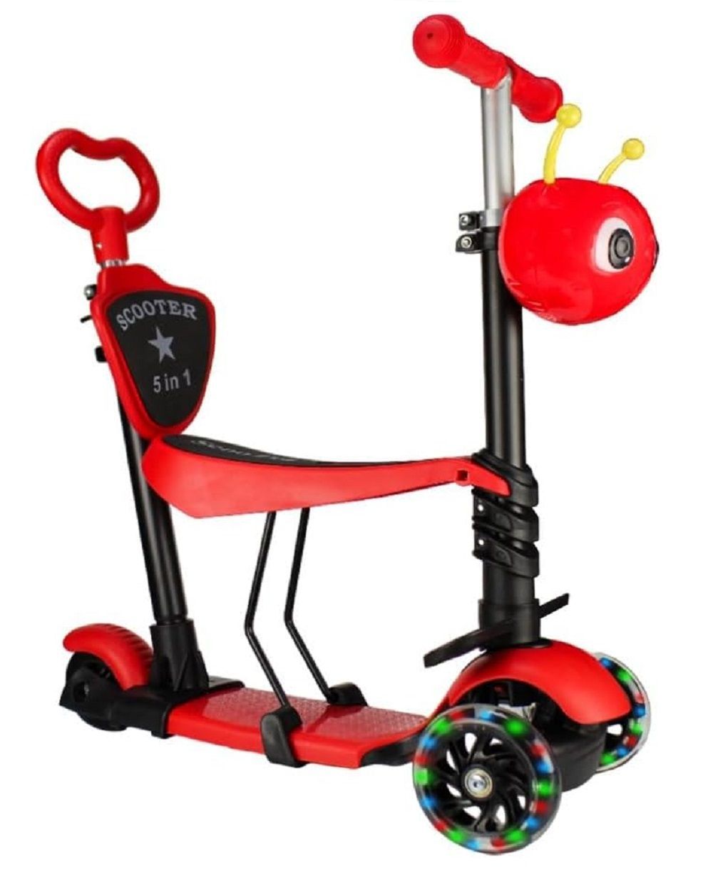 UKR - 5-in-1 3 Wheel Foldable LED Kick Scooter - Red