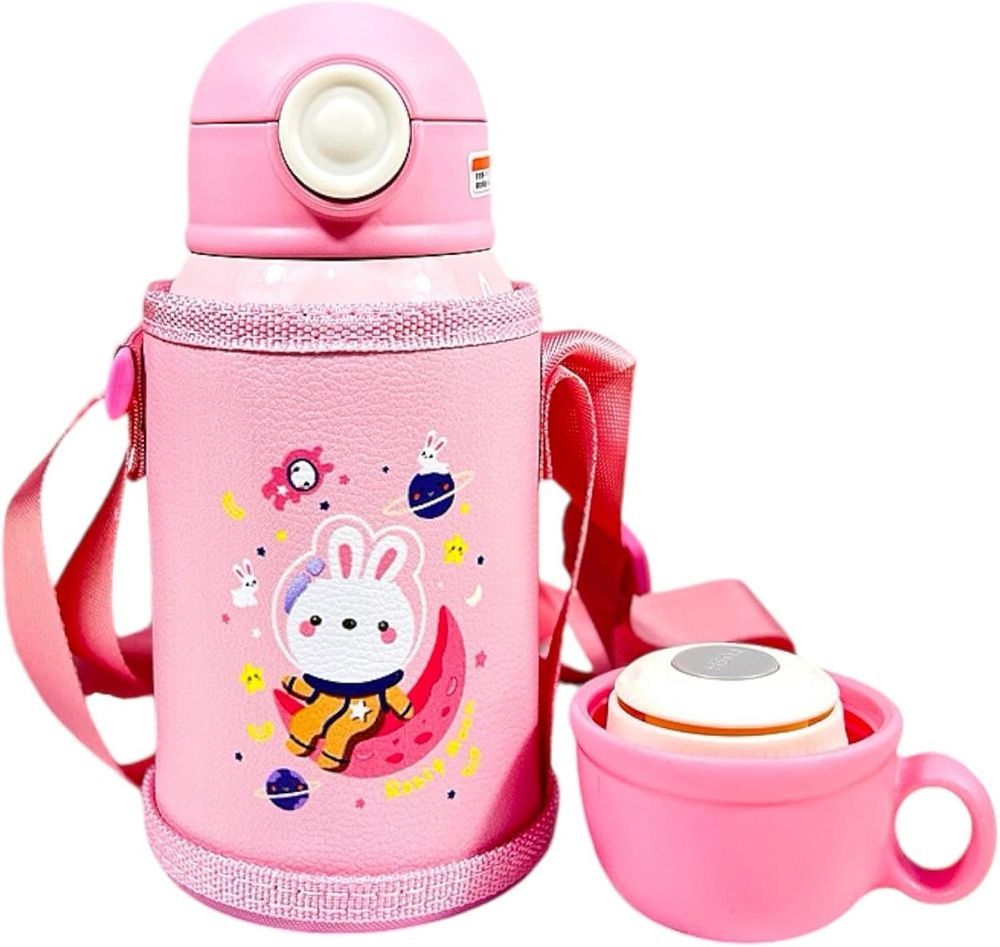 UKR - 2-In-1 Kids Stainless Steel Straw Water Bottle - Rabbit - 550 ml