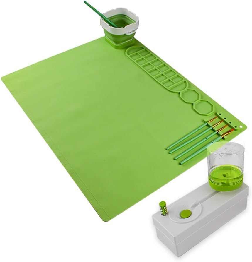 UKR - Silicone Painting Mat W/ Foldable Cup & Paintbrushes - Green