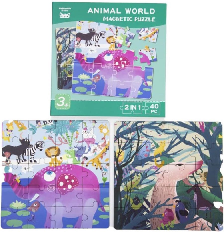 UKR - 2-in-1 Magnetic Puzzle - Animal World - 40 Pcs