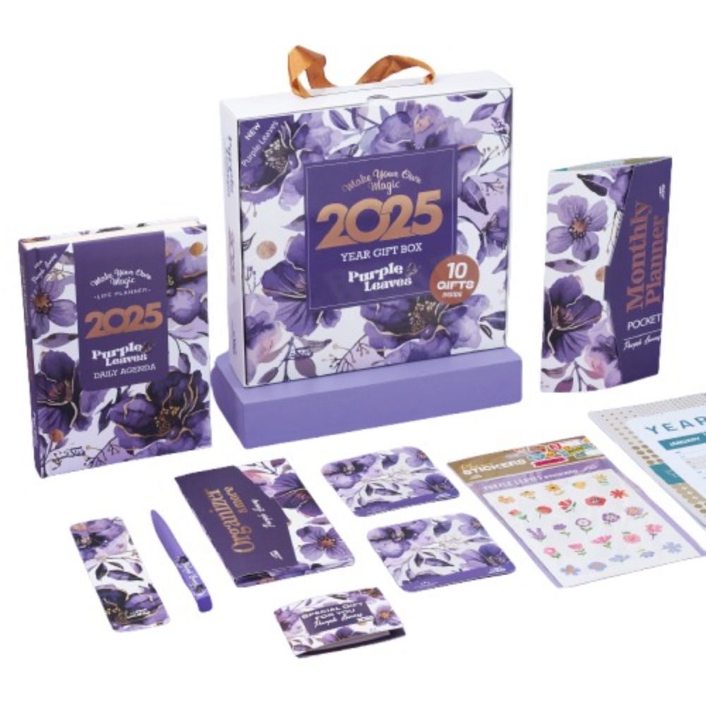 Mofkera - Agenda Gift Box 2025 - Purple Leaves - 10 Pcs