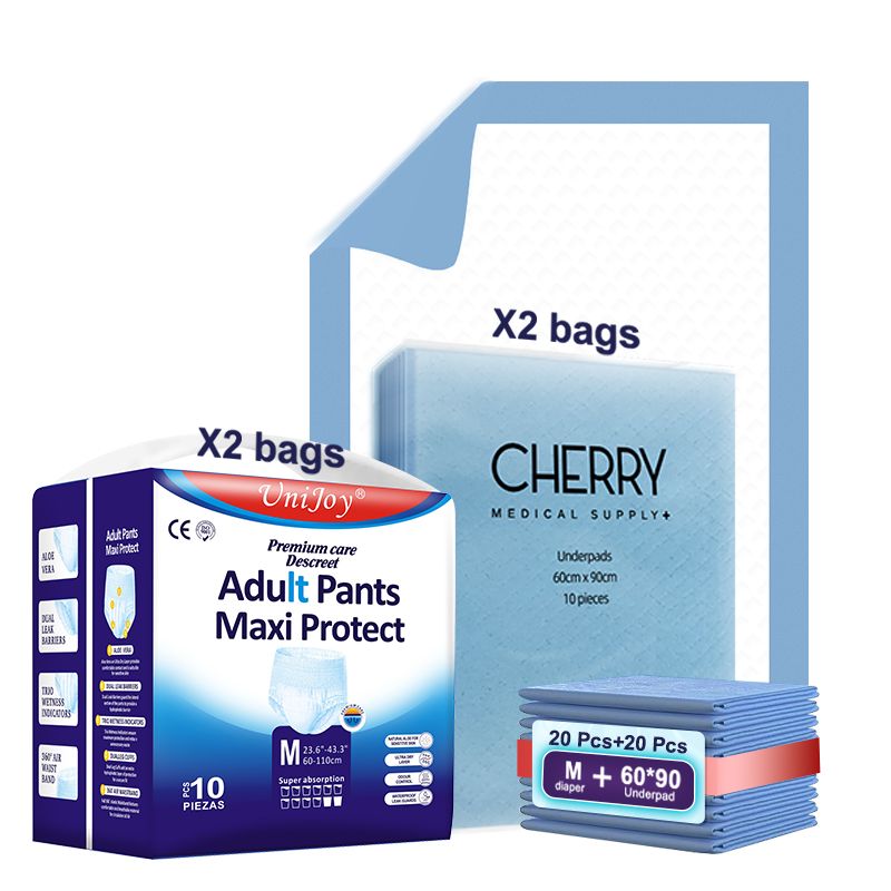 UniJoy - Adult Diapers Pull Up Pant Style M-L Size 20pcs + Disposable Underpads Absorbency Leak Protection Unisex 20pcs