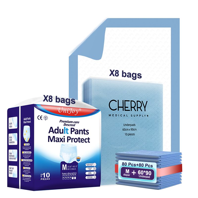 UniJoy - Adult Diapers Pull Up Pant Style M-L Size 80pcs + Disposable Underpads Absorbency Leak Protection Unisex 80pcs