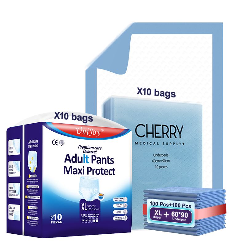 UniJoy - Adult Diapers Pull Up Pant Style XL-XXL 100pcs + Disposable Underpads Absorbency Leak Protection 100pcs