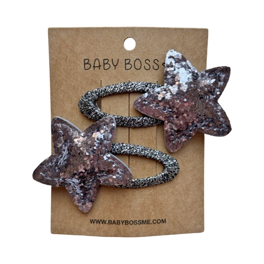 Baby Boss - Girl's Star Shaped Hair Clip Set - Silver - 2 Pcs