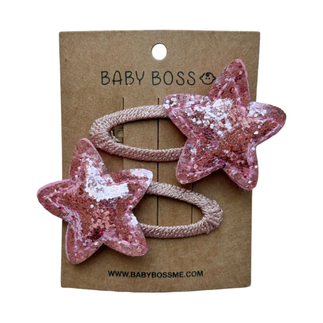 Baby Boss - Girl's Star Shaped Hair Clip Set - Pink - 2 Pcs