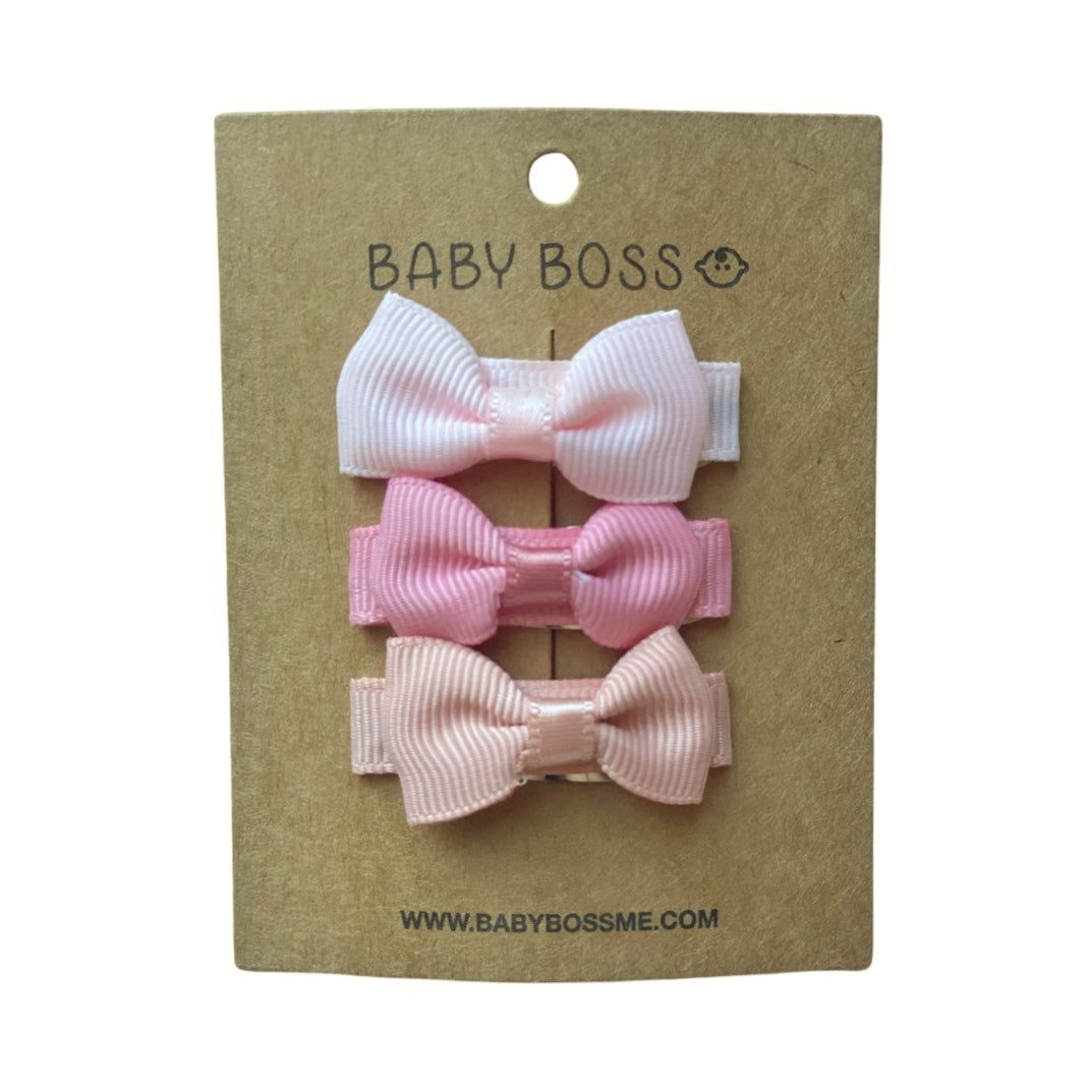 Baby Boss - Baby Mini Hair Bow Clip Set - Pink - 3 Pcs