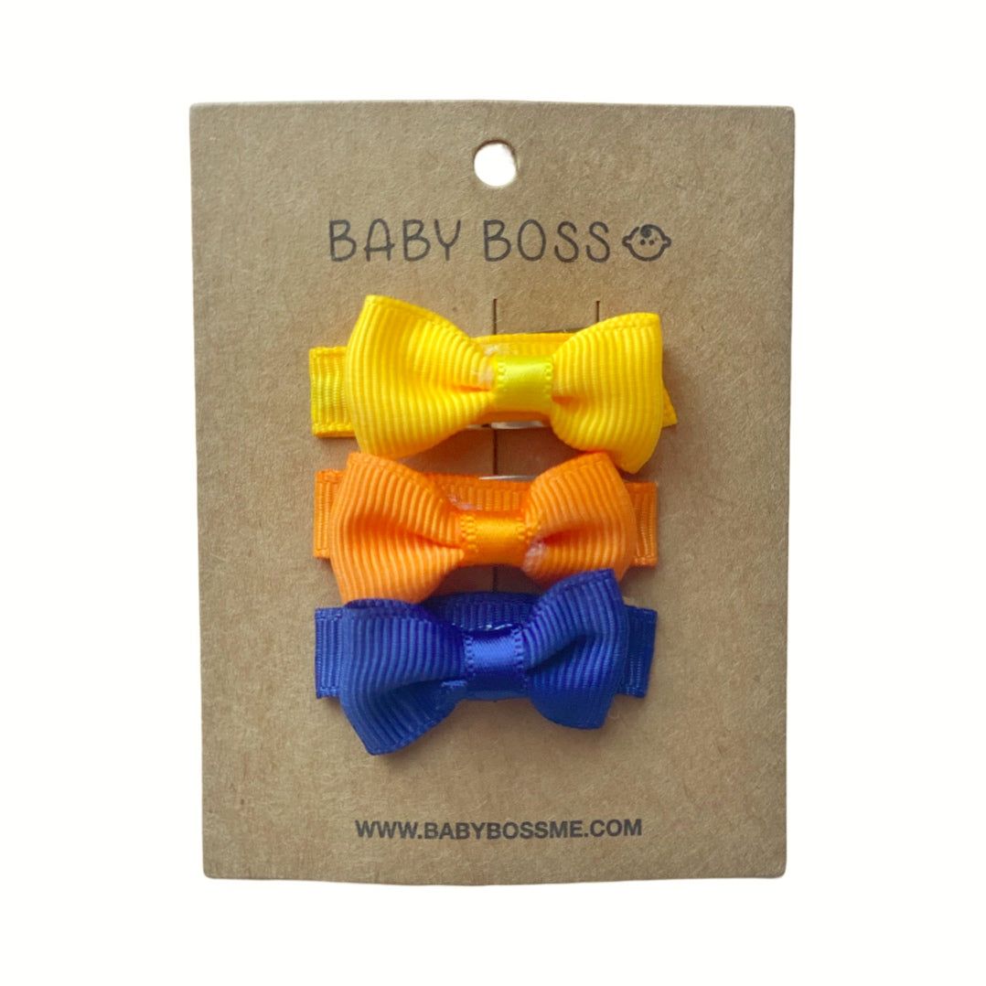 Baby Boss - Baby Mini Hair Bow Clip Set - Yellow/Orange/Blue - 3 Pcs