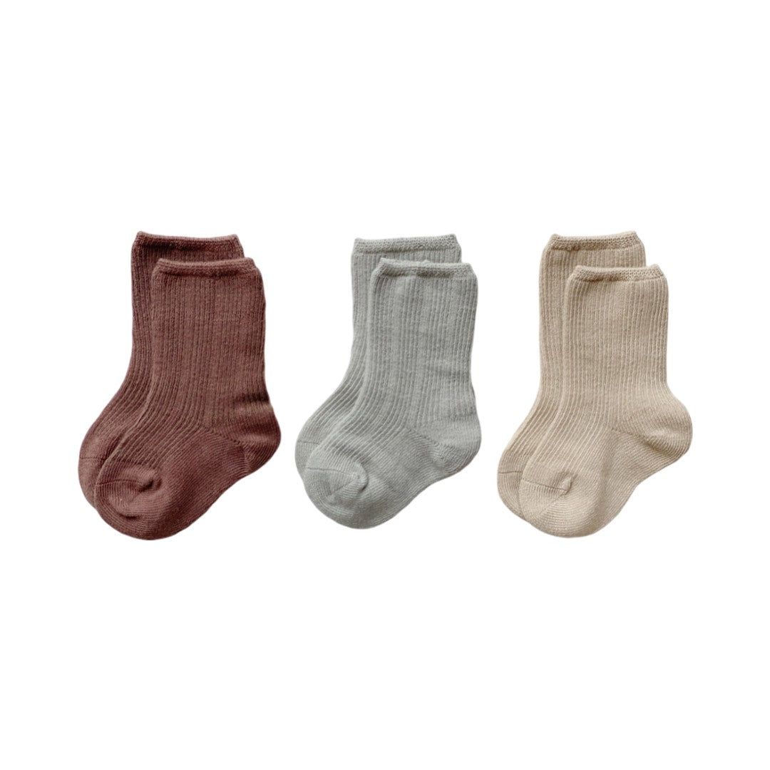 Baby Boss - 3pc-Set - Kids Cotton Socks - Brown/Grey/Beige