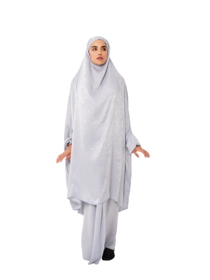 The Modest Company - 2pc-Set - Skirt And Jilbab Top - Silver Grey Velvet - Free Size