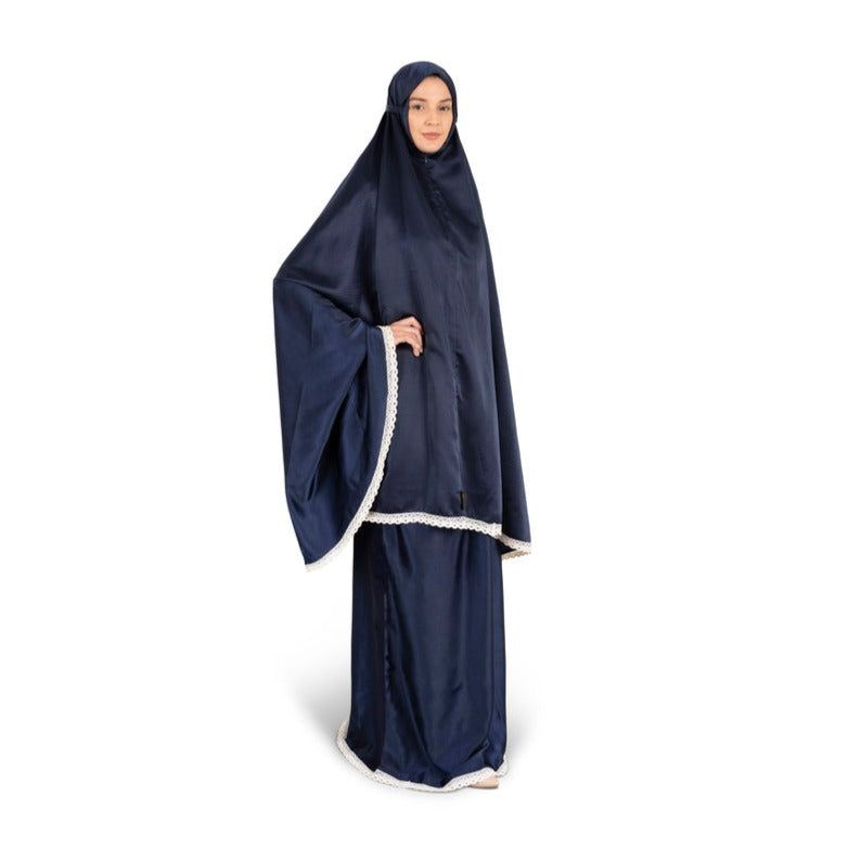 Hilalful - Silky 2 Piece Prayer Set - Navy Blue