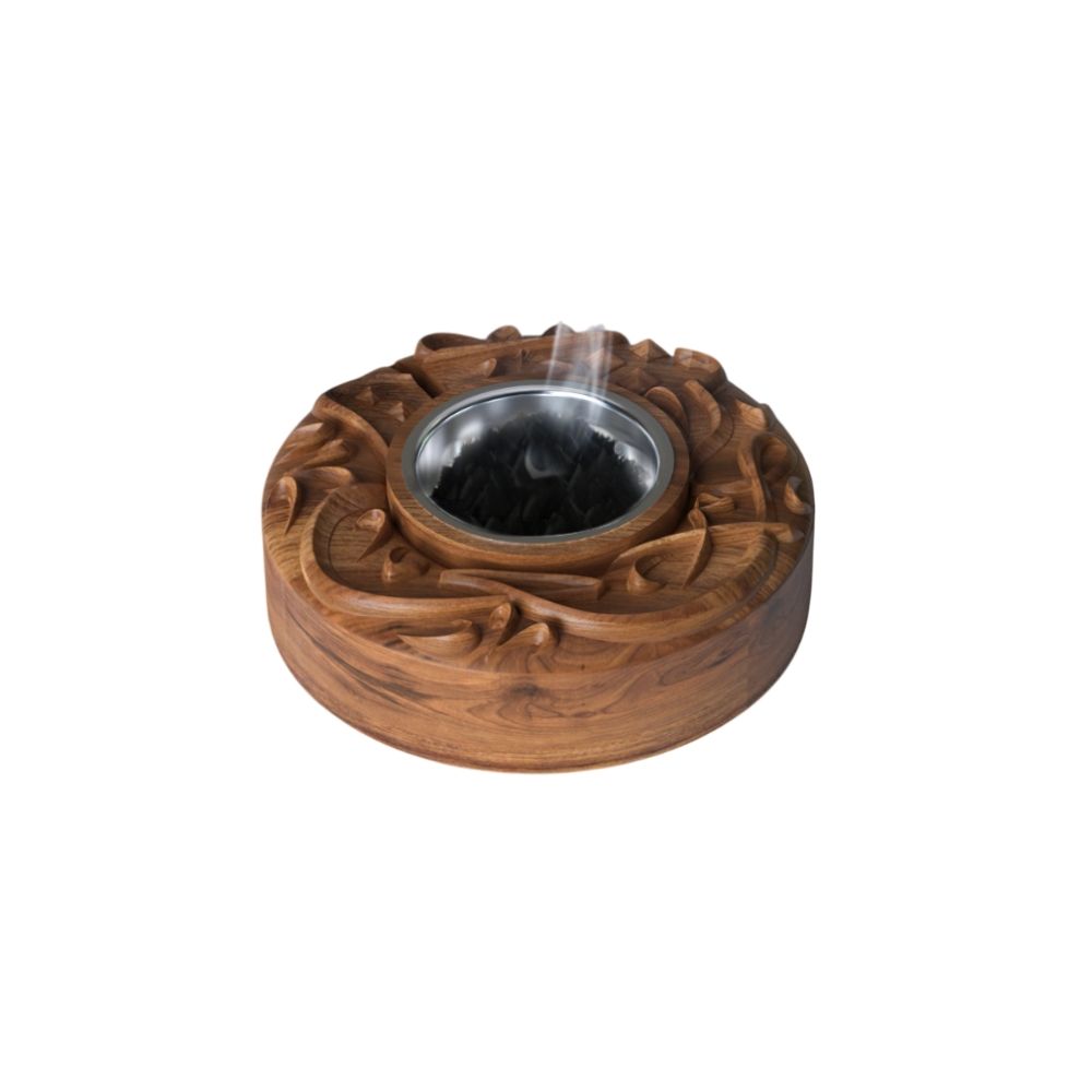 Hilalful - 3D Wooden Round Incense Burner - Brown - 12 cm