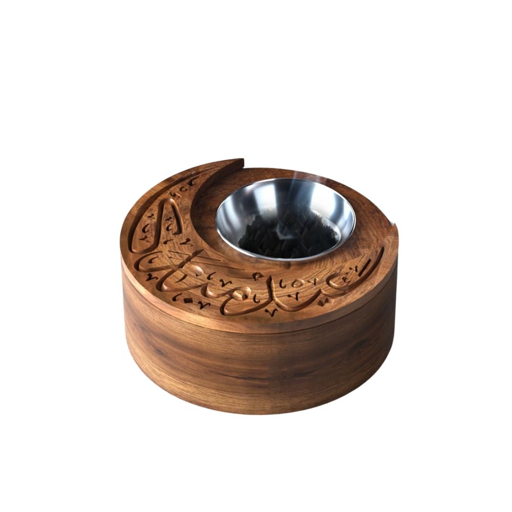 Hilalful - Eid Mubarak Wooden Crescent Incense Burner - Brown