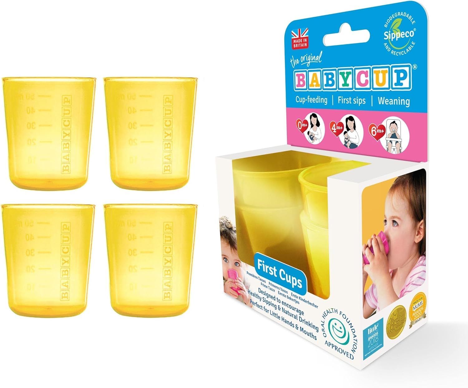 Babycup - Sippeco First Cup Set - Yellow - 50 ml - 4 Pcs