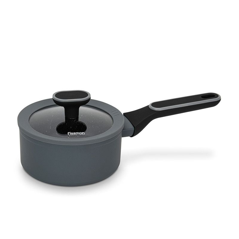 Fissman - Laura Series Aluminum Non Stick Saucepan With Glass Lid - Black - 1.4L