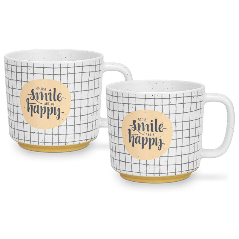 Fissman - Smile Happy Checked Coffee Mug Set - 490 ml - Pack of 2