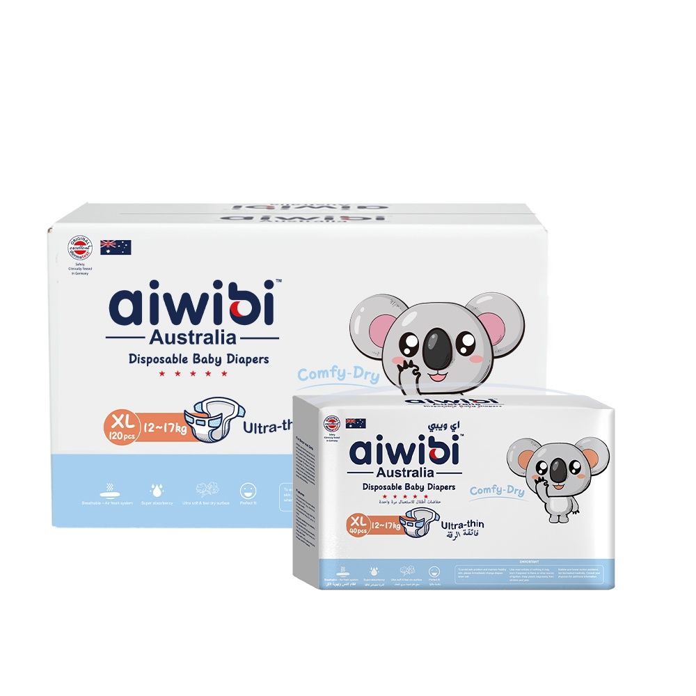 Aiwibi - Comfy Dry Baby Diapers - 12-17kg - Pack of 3 - 120pcs - XL