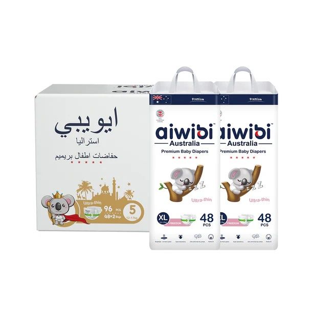 Aiwibi - Premium Baby Diapers - Size 5 XL - 12-17kg - Pack of 2 - 96 Pcs