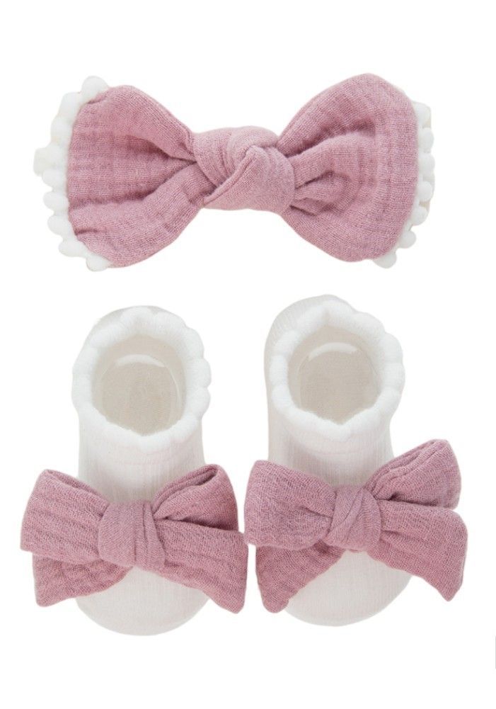 Bambimici - Anika Socks & Ribbon Bow Headband Set - Dark Mauve