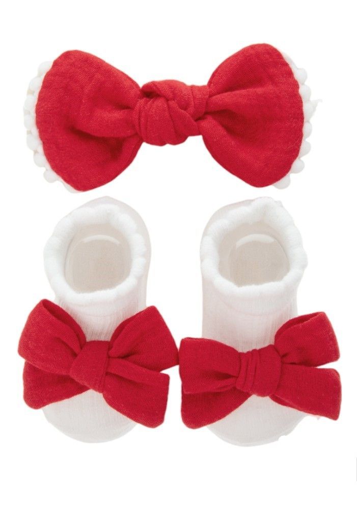 Bambimici - Anika Socks & Ribbon Bow Headband Set - Red