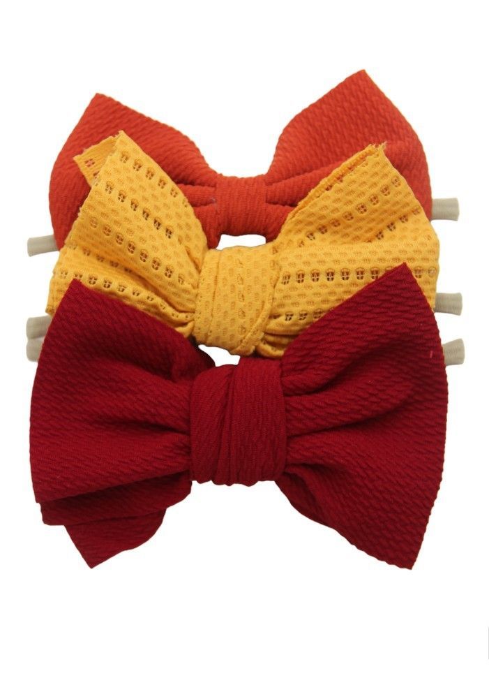 Bambimici - Dana Assorted Ribbon Bow Headband For Babies - Dark Orange, Yellow, Red