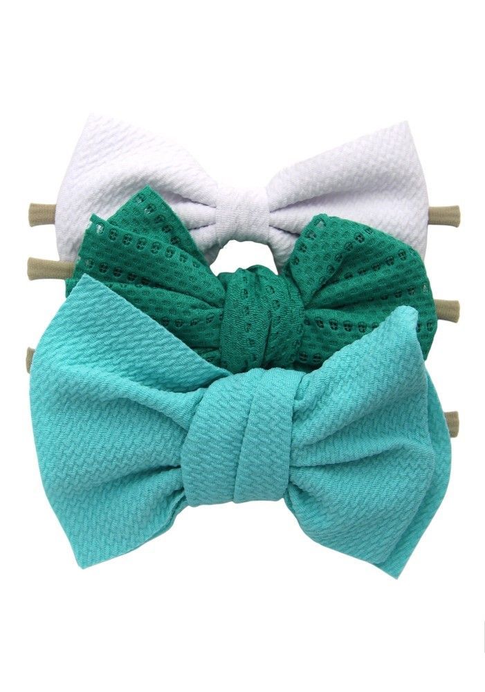 Bambimici - Lara Assorted Ribbon Bow Headband For Babies - White, Green, Tiffany