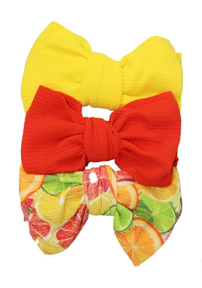 Bambimici - Mira Big Ribbon Bow Headband For Babies - Yellow/Red - 3 Pcs