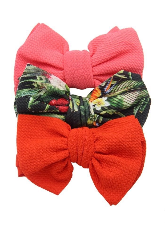 Bambimici - Mira Big Ribbon Bow Headband For Babies - Green/Pink - 3 Pcs