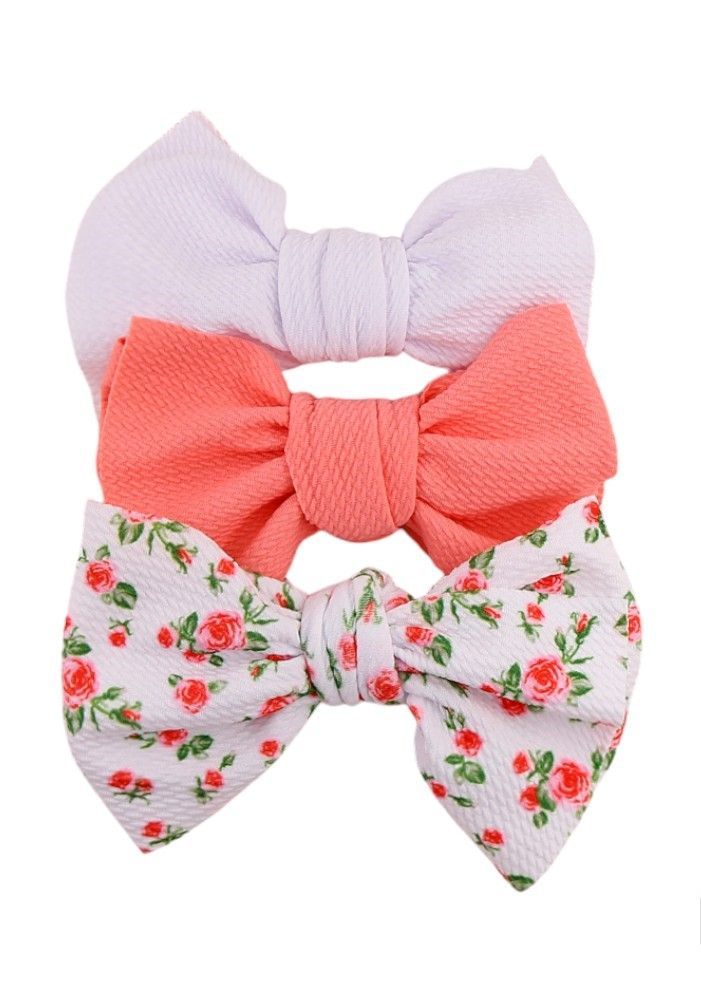 Bambimici - Mira Big Ribbon Bow Headband for Babies - White/Roses - 3 Pcs