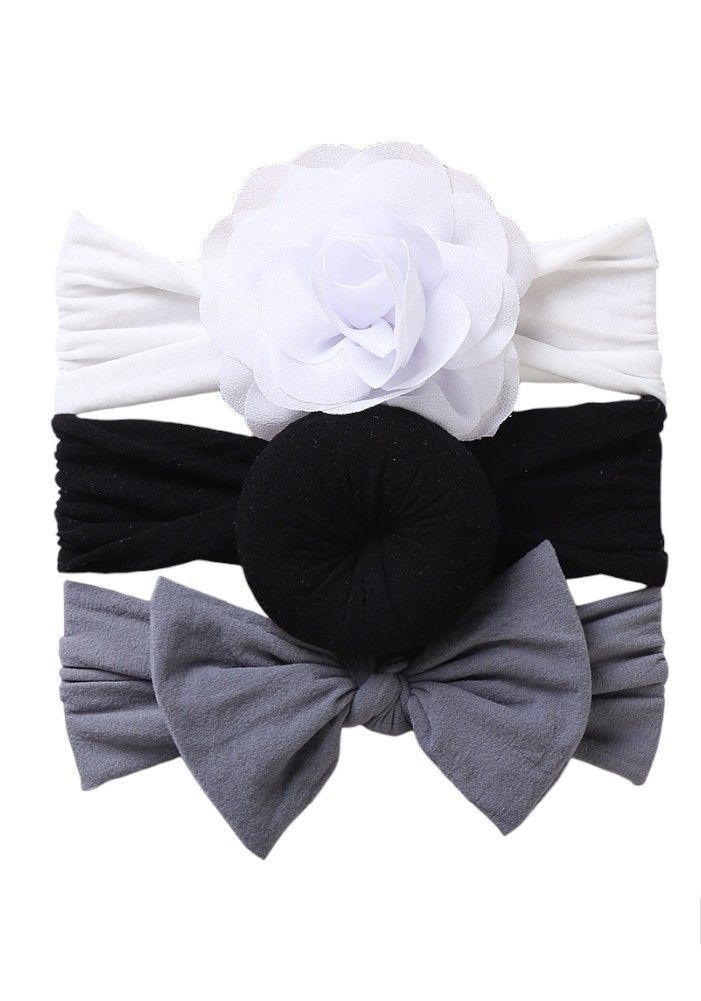 Bambimici - Aya Cute Soft Turban For Babies - White/Black/Grey - 3 Pcs