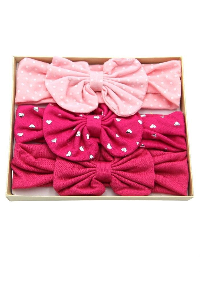 Bambimici - Olivia Headband Ribbon - Pink Heart/Polka - 3 Pcs