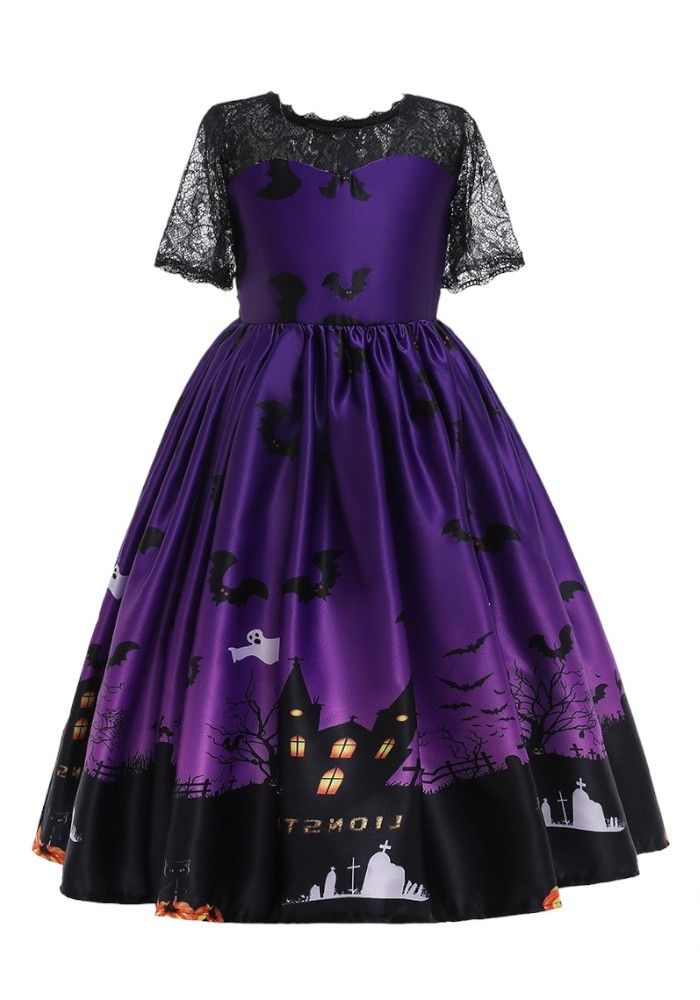 D' Daniela -  Halloween Printed Long Dress - Purple