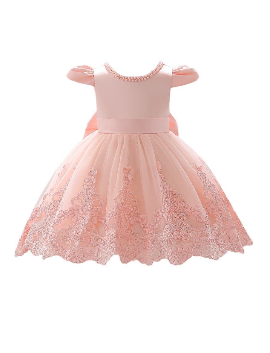 D' Daniela - Girl's Embroidery Princess Dress - Peach - 5-6Y