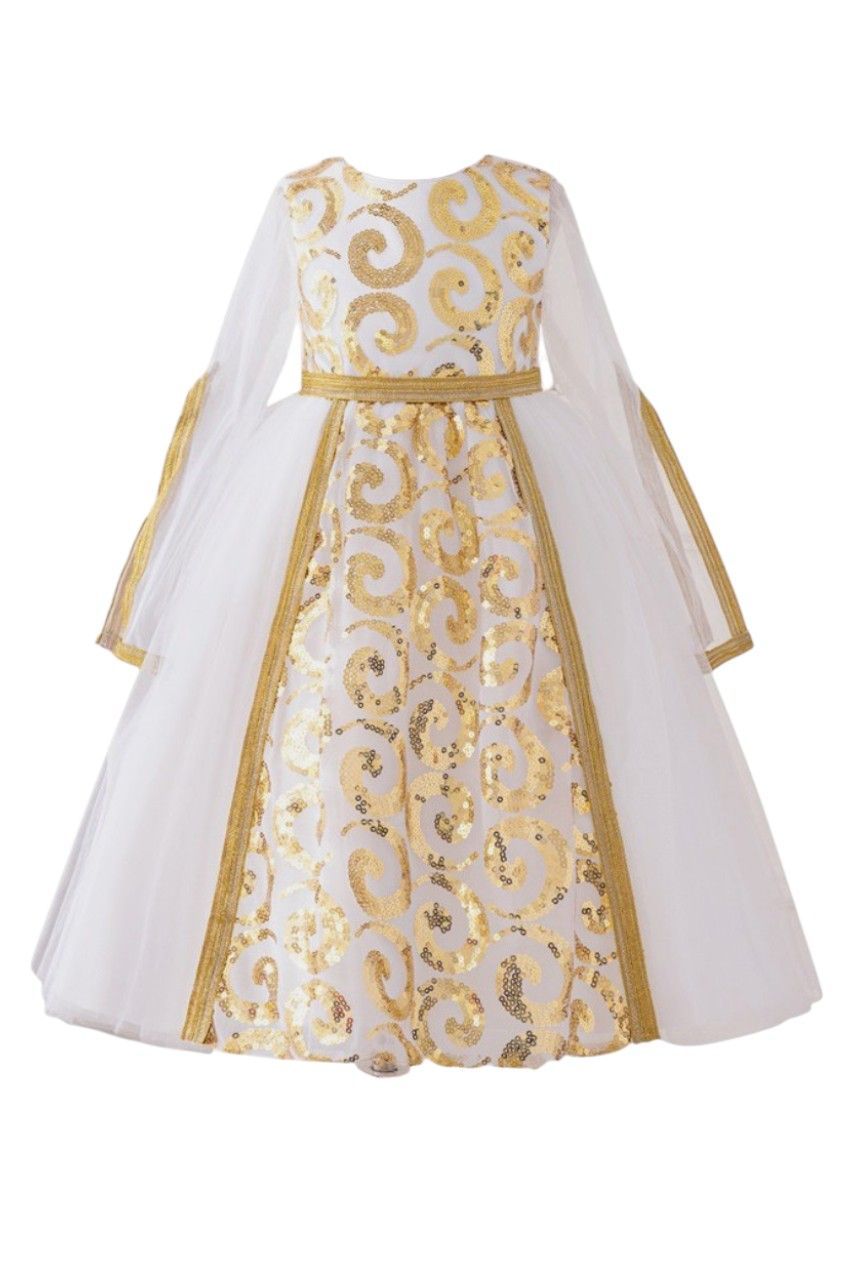 D' Daniela - Girl's Royal Radiance Classic Arabic Jalabiya - White/Gold