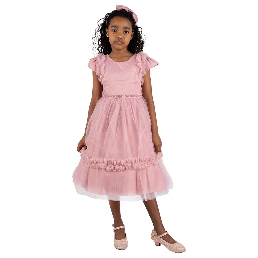 Ddaniela - Eleanor Party Dress with Headband - Dark Pink