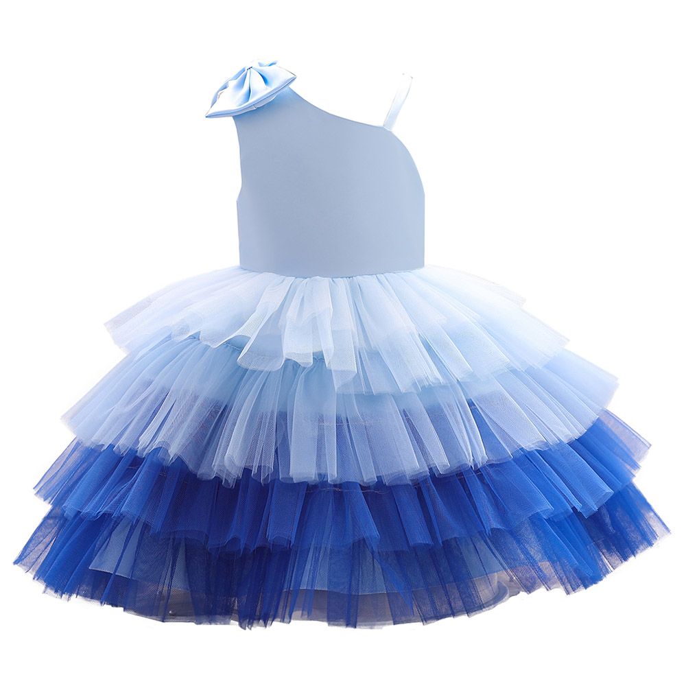 Ddaniela - Girls Bow Front Side Layered Dress - Blue