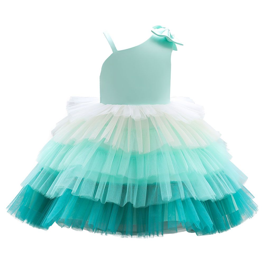 Ddaniela - Girls Bow Front Side Layered Dress - Green