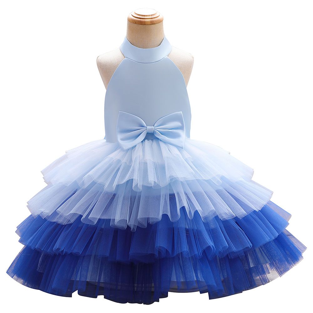 Ddaniela - Brisget Girls Bow Front Side Layered Dress - Blue