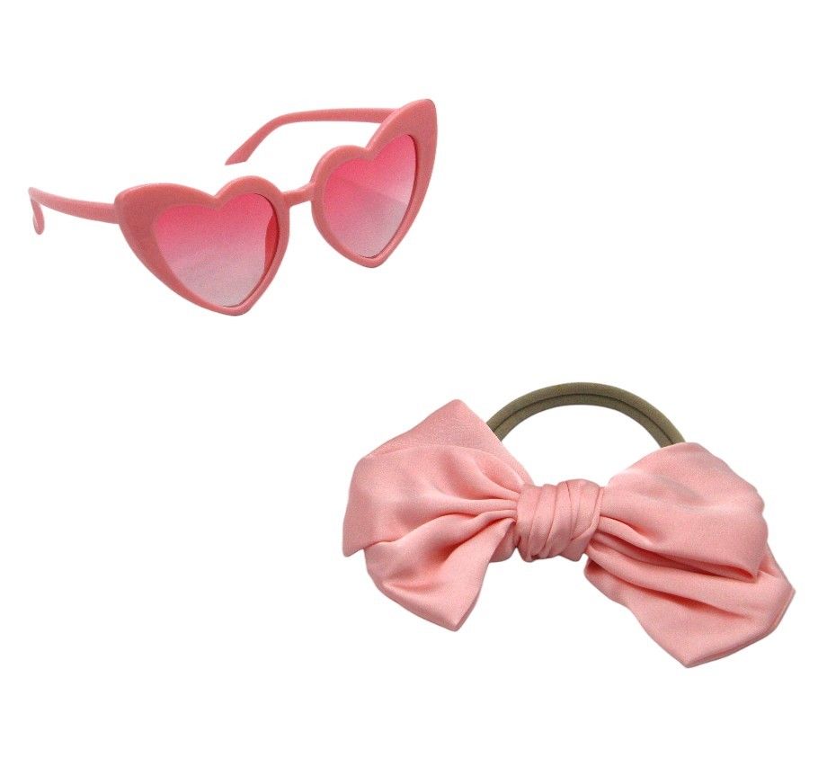 D' Daniela - Athena Glasses & Bow Barrette Ponytail Set - Baby Pink